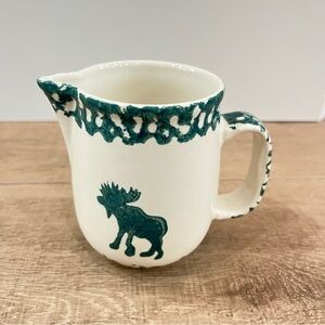 Tienshan Moose Country Folk Craft Creamer Pitcher Green Sponge Stoneware MilkJug